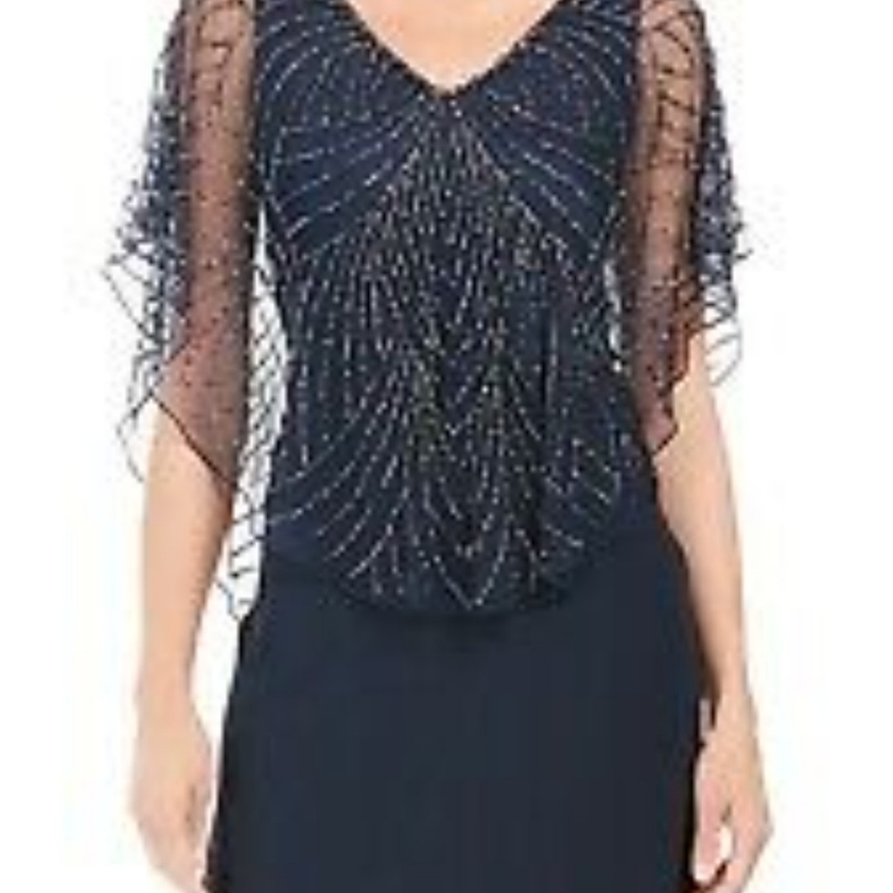 J Kara Beaded Overlay Gown